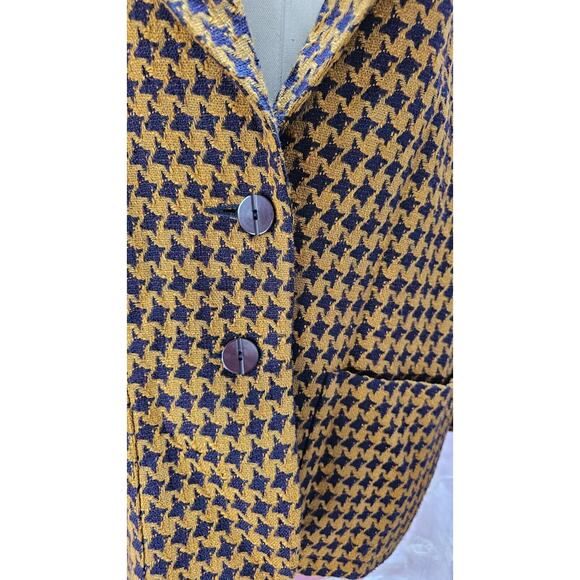 Vintage Purple Gold Houndstooth Tweed Blazer Notched Lapel Petite LSU 12 Med Lrg - Picture 2 of 5